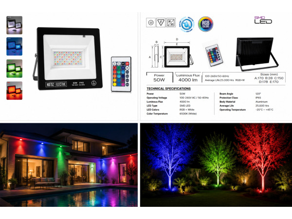 4x 4 x RGB LED Schijnwerper 50W – Zwart – IP65 – REMIX-50 – foto 5 – kavel bij XL Auctions