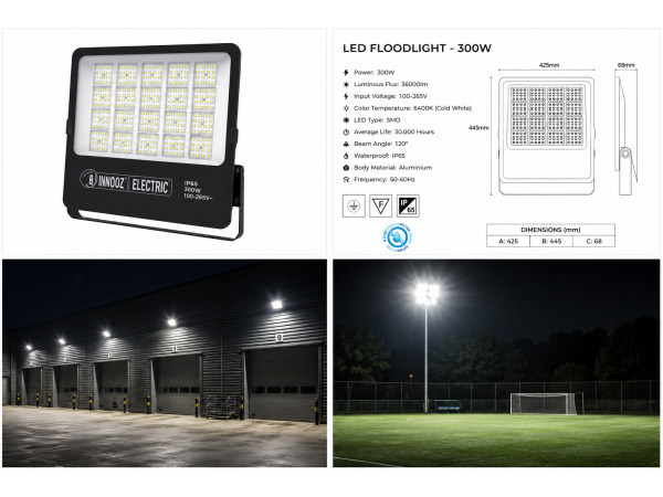 4x 4 x LED Schijnwerper 300W – 6400K – Zwart – BORNEO-300 – foto 5 – kavel bij XL Auctions
