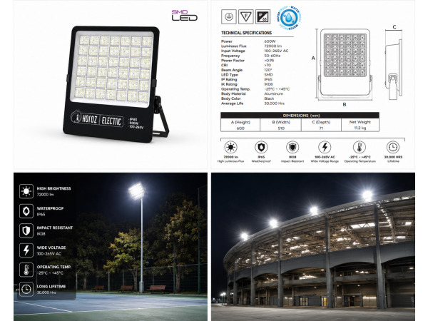 2x 2 x LED Schijnwerper 600W – 6400K – Zwart – BORNEO-600 – foto 5 – kavel bij XL Auctions