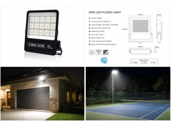 4x 4 x LED Schijnwerper 200W – 6400K – Zwart – BORNEO-200 – foto 3 – kavel bij XL Auctions