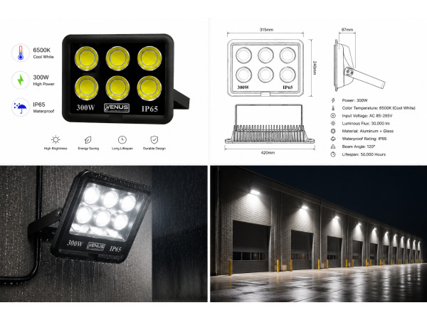 2x 2 x LED Schijnwerper 300W – 6500K Koud Wit – IP65 – EYES-300 – foto 3 – kavel bij XL Auctions