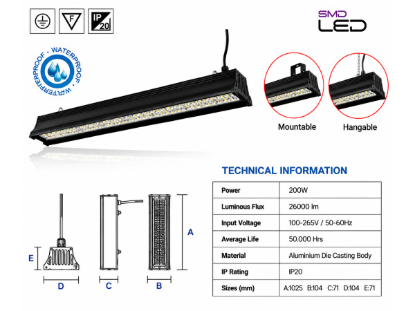 6x 6 x Industriële LED Hanglamp 200W – 6400K – PYRAMID-200 – foto 5 – kavel bij XL Auctions