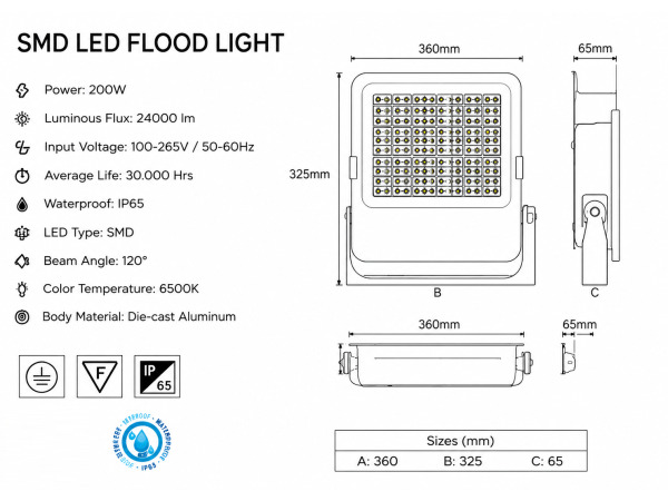 4x 4 x LED Schijnwerper 200W – 6400K – Zwart – BORNEO-200 – foto 5 – kavel bij XL Auctions