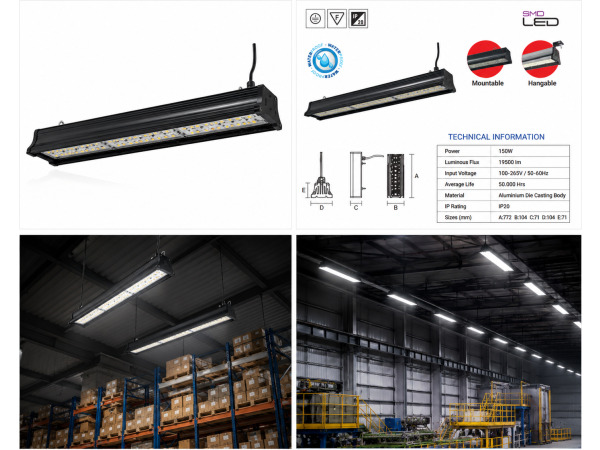 6x 6 x Industriële LED Hanglamp 150W – 6400K – PYRAMID-150 – foto 5 – kavel bij XL Auctions