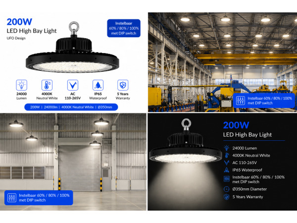 5x 5 x LED UFO Highbay PRO 200W – 4000K – WEB-200 – foto 5 – kavel bij XL Auctions