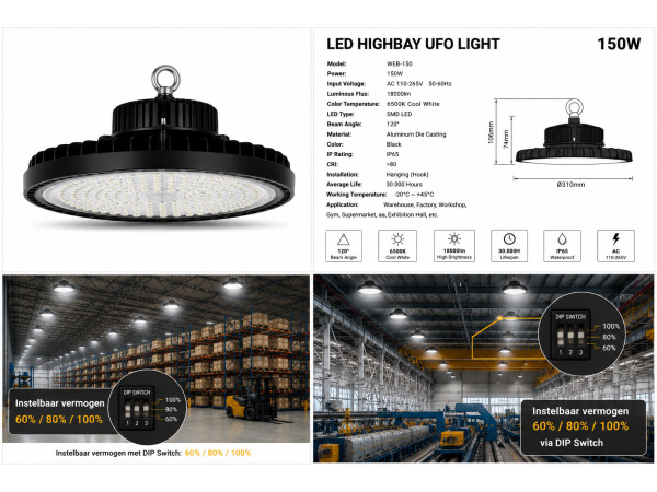 20x 20 x LED UFO Highbay PRO 150W – WEB-150 – foto 6 – kavel bij XL Auctions
