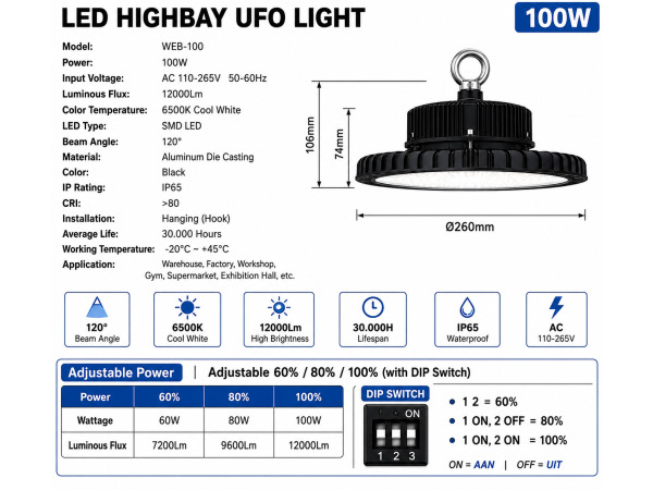 20x 20 x LED UFO Highbay PRO 100W – WEB-100 – foto 6 – kavel bij XL Auctions