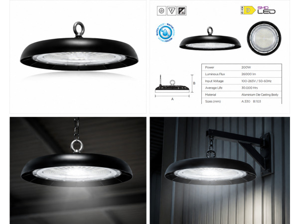5x 5 x LED UFO Highbay – 200W – 6400K – IP65 – AGORA-200 – foto 5 – kavel bij XL Auctions