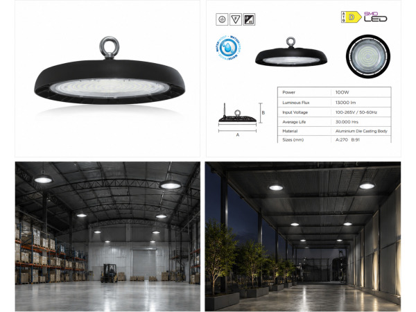 5x 5 x LED UFO Highbay – 100W – 6400K – IP65 – AGORA-100 – foto 3 – kavel bij XL Auctions