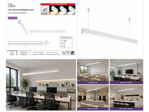 3x 3 x Lineaire LED Hanglamp 40W – 3CCT – Wit – INNOVA3-40 – foto 3 – kavel bij XL Auctions
