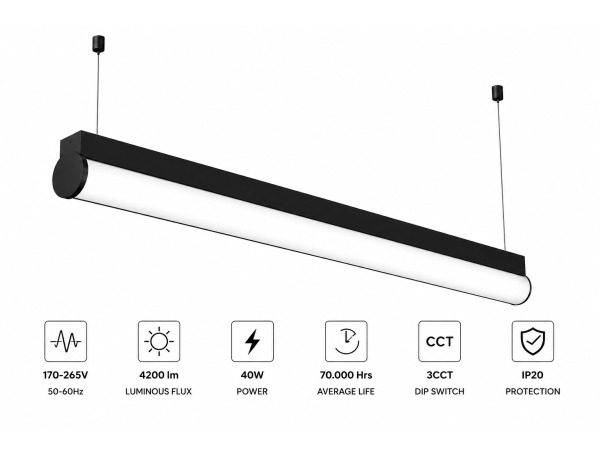 2x 2 x Lineaire LED Hanglamp 40W – 3CCT – Zwart – AVENUE – foto 2 – kavel bij XL Auctions