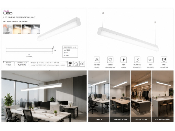 2x 2 x Lineaire LED Hanglamp 40W – 3CCT – Wit – AVENUE – foto 2 – kavel bij XL Auctions