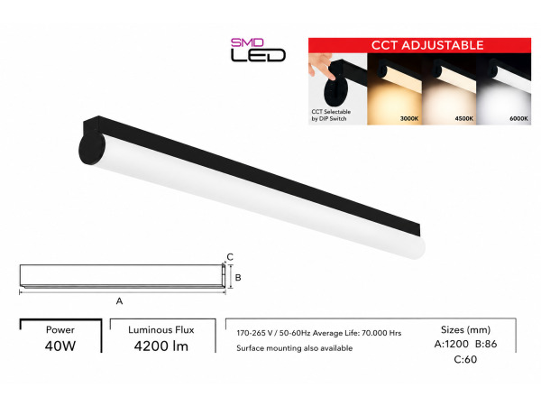 2x 2 x Lineaire LED Hanglamp 40W – 3CCT – Zwart – AVENUE – foto 4 – kavel bij XL Auctions