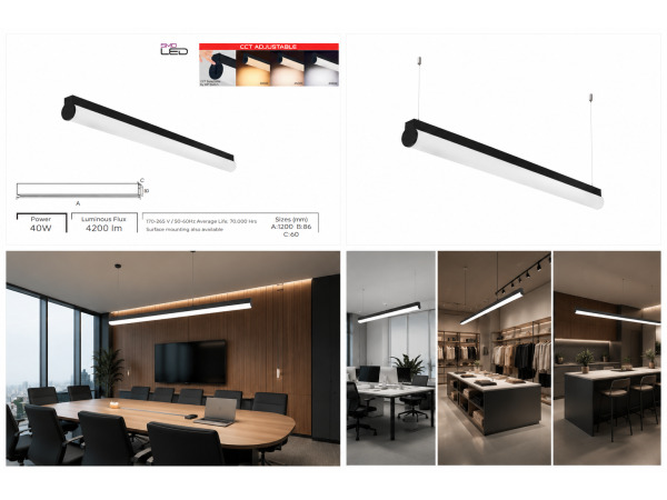 2x 2 x Lineaire LED Hanglamp 40W – 3CCT – Zwart – AVENUE – foto 5 – kavel bij XL Auctions