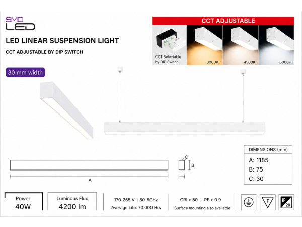 5x 5 x Lineaire LED Hanglamp 40W – 3CCT – Wit – INNOVA3-40 – foto 5 – kavel bij XL Auctions