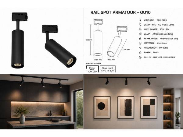 30x 30 x Railspot Armatuur – GU10 – Zwart – IP20 – LONDRA-G – foto 3 – kavel bij XL Auctions