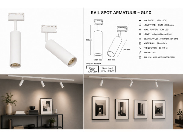 30x 30 x Railspot Armatuur – GU10 – Wit – IP20 – LONDRA-G – foto 5 – kavel bij XL Auctions
