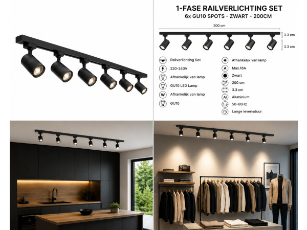 10x 10 x 1-Fase Railverlichting Set – Zwart – foto 3 – kavel bij XL Auctions