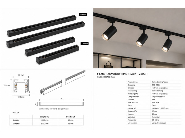 30x 30 x Verlichtingsrail – 2 Meter – Zwart – LIGHTING TRACK – foto 5 – kavel bij XL Auctions