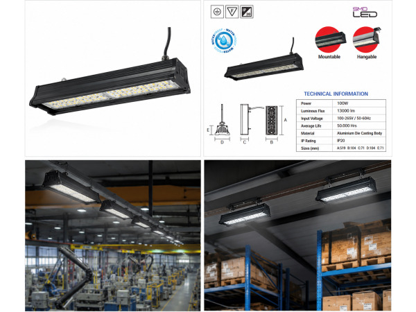 6x 6 x Industriële LED Hanglamp 100W – 6400K – PYRAMID-100 – foto 3 – kavel bij XL Auctions