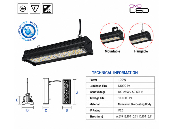 6x 6 x Industriële LED Hanglamp 100W – 6400K – PYRAMID-100 – foto 5 – kavel bij XL Auctions