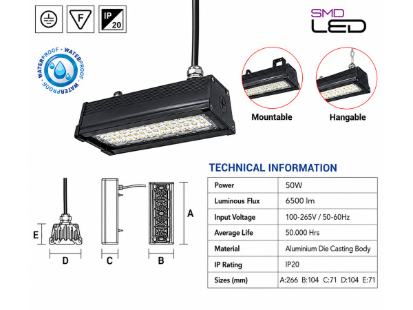 6x 6 x Industriële LED Hanglamp 50W – 6400K – PYRAMID-50 – foto 4 – kavel bij XL Auctions