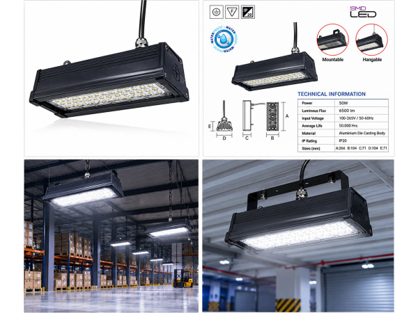 6x 6 x Industriële LED Hanglamp 50W – 6400K – PYRAMID-50 – foto 5 – kavel bij XL Auctions