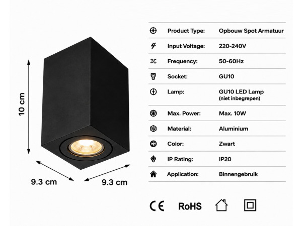 30x 30 x Opbouwspot Armatuur – GU10 – Zwart – IP20 – FREZYA-S – foto 4 – kavel bij XL Auctions