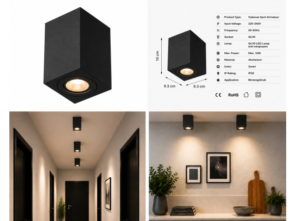 30x 30 x Opbouwspot Armatuur – GU10 – Zwart – IP20 – FREZYA-S – foto 5 – kavel bij XL Auctions