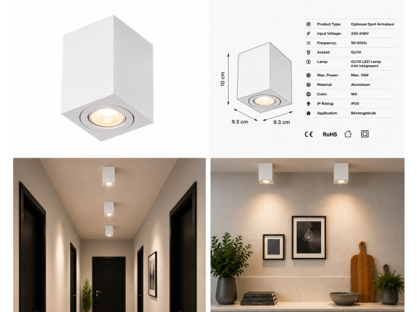 30x 30 x Opbouwspot Armatuur – GU10 – Wit – IP20 – FREZYA-S – foto 5 – kavel bij XL Auctions