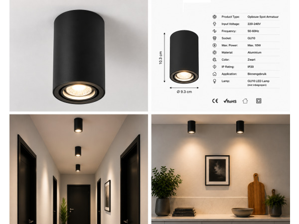 30x 30 x Opbouwspot Armatuur – GU10 – Zwart – IP20 – FREZYA-R – foto 3 – kavel bij XL Auctions