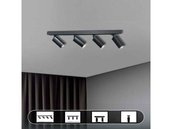 6x 6 x Opbouwspot Armatuur GU10 – 4 Kantelbare Spots – Zwart – foto 5 – kavel bij XL Auctions