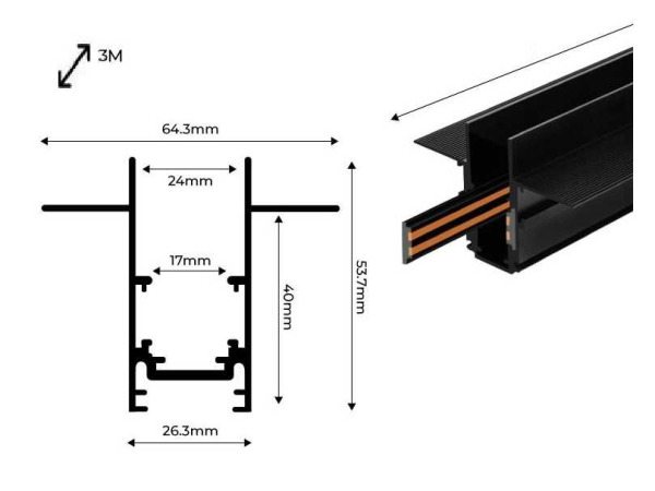 6x 6 x Inbouw Magnetische Rail – 20mm – 48V – 3 Meter – Zwart – foto 2 – kavel bij XL Auctions