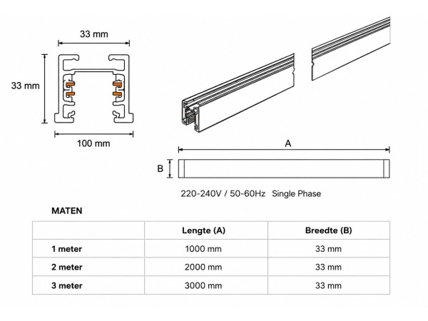 10x 10 x Verlichtingsrail – 3 Meter – Zwart – LIGHTING TRACK – foto 2 – kavel bij XL Auctions