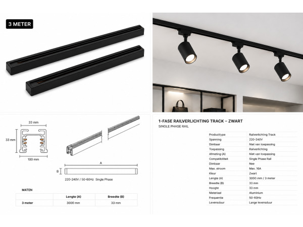 10x 10 x Verlichtingsrail – 3 Meter – Zwart – LIGHTING TRACK – foto 3 – kavel bij XL Auctions