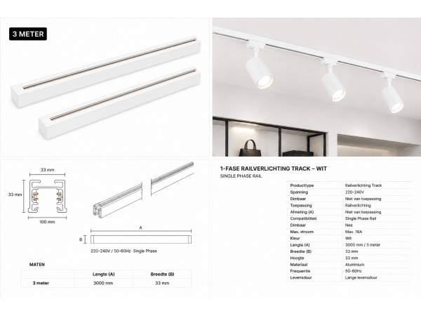10x 10 x Verlichtingsrail – 3 Meter – Wit – LIGHTING TRACK – foto 5 – kavel bij XL Auctions