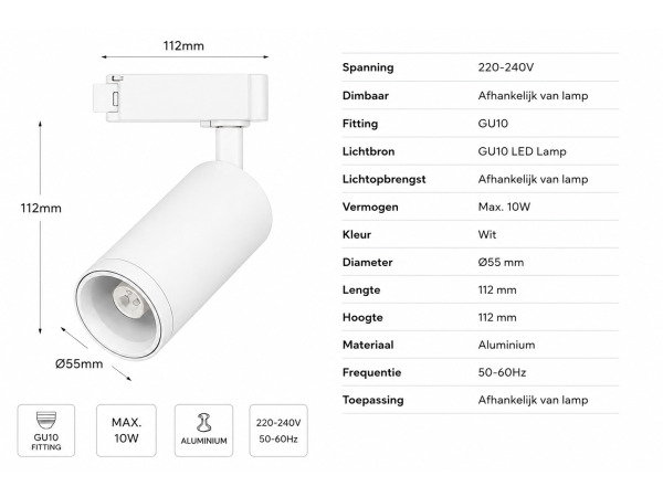 20x 20 x Railspot Armatuur – GU10 – Wit – IP20 – VERSAY – foto 2 – kavel bij XL Auctions