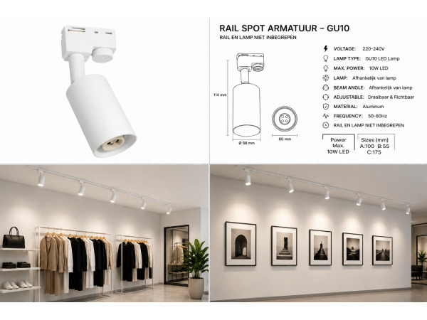 20x 20 x Kantelbare Railspot – GU10 – IP20 – Wit – Bazel – foto 5 – kavel bij XL Auctions