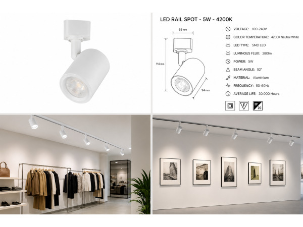 30x 30 x LED Railspot 5W – 4200K – Wit – IP20 – ARIZONA-5 – foto 5 – kavel bij XL Auctions