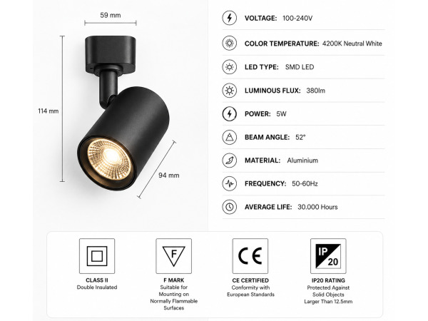 30x 30 x LED Railspot 5W – 4200K – Zwart – IP20 – ARIZONA-5 – foto 4 – kavel bij XL Auctions