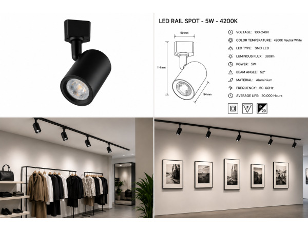 30x 30 x LED Railspot 5W – 4200K – Zwart – IP20 – ARIZONA-5 – foto 5 – kavel bij XL Auctions