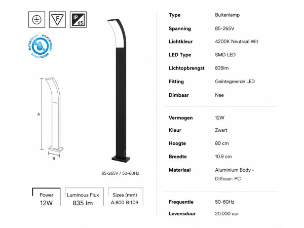 4x 4 x LED Sokkellamp voor Buiten – 12W – 4200K – PRESTIGE-4 – foto 4 – kavel bij XL Auctions