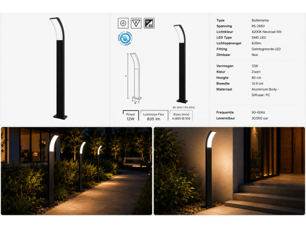 4x 4 x LED Sokkellamp voor Buiten – 12W – 4200K – PRESTIGE-4 – foto 5 – kavel bij XL Auctions