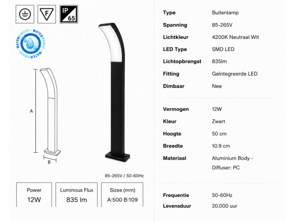 4x 4 x LED Sokkellamp voor Buiten – 12W – 4200K – PRESTIGE-3 – foto 4 – kavel bij XL Auctions