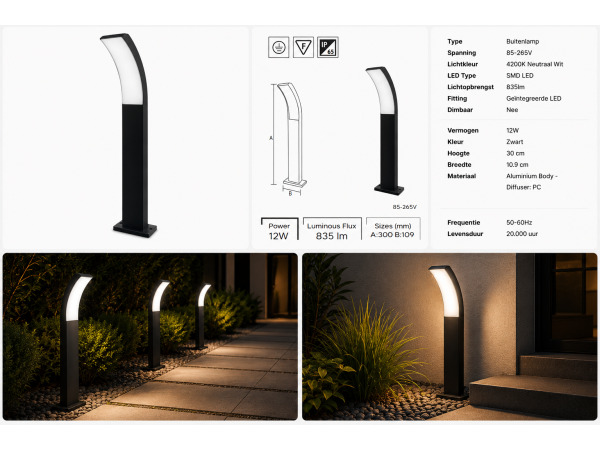 4x 4 x LED Sokkellamp voor Buiten – 12W – 4200K – PRESTIGE-2 – foto 3 – kavel bij XL Auctions