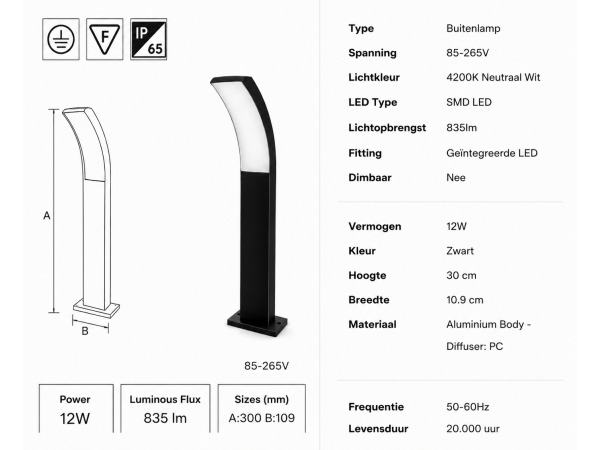 4x 4 x LED Sokkellamp voor Buiten – 12W – 4200K – PRESTIGE-2 – foto 4 – kavel bij XL Auctions
