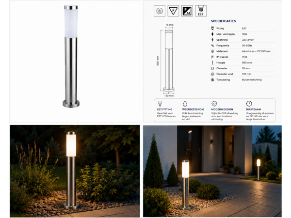 8x 8 x Tuinsokkellamp voor Buiten – E27 – 800mm – DEFNE-5 – foto 3 – kavel bij XL Auctions