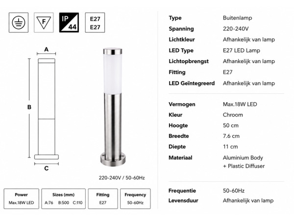 8x 8 x Tuinsokkellamp voor Buiten – E27 – 500mm – DEFNE-4 – foto 4 – kavel bij XL Auctions