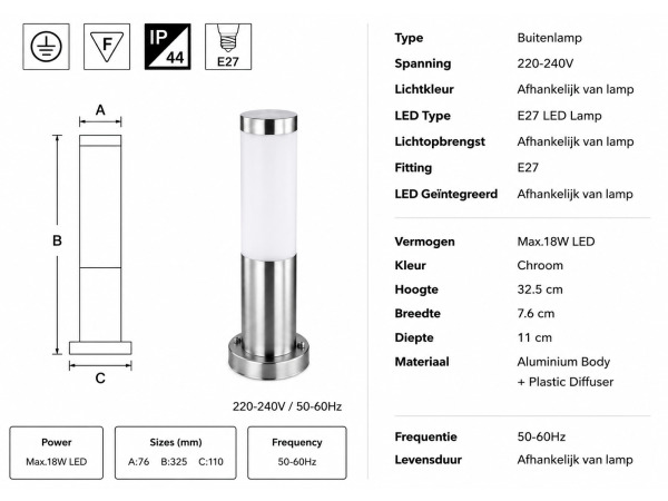 8x 8 x Tuinsokkellamp voor Buiten – E27 – 325mm – DEFNE-3 – foto 5 – kavel bij XL Auctions