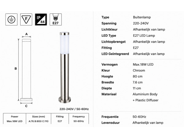 4x 4 x Tuinsokkellamp voor Buiten – E27 – 800mm – DEFNE-5 – foto 4 – kavel bij XL Auctions